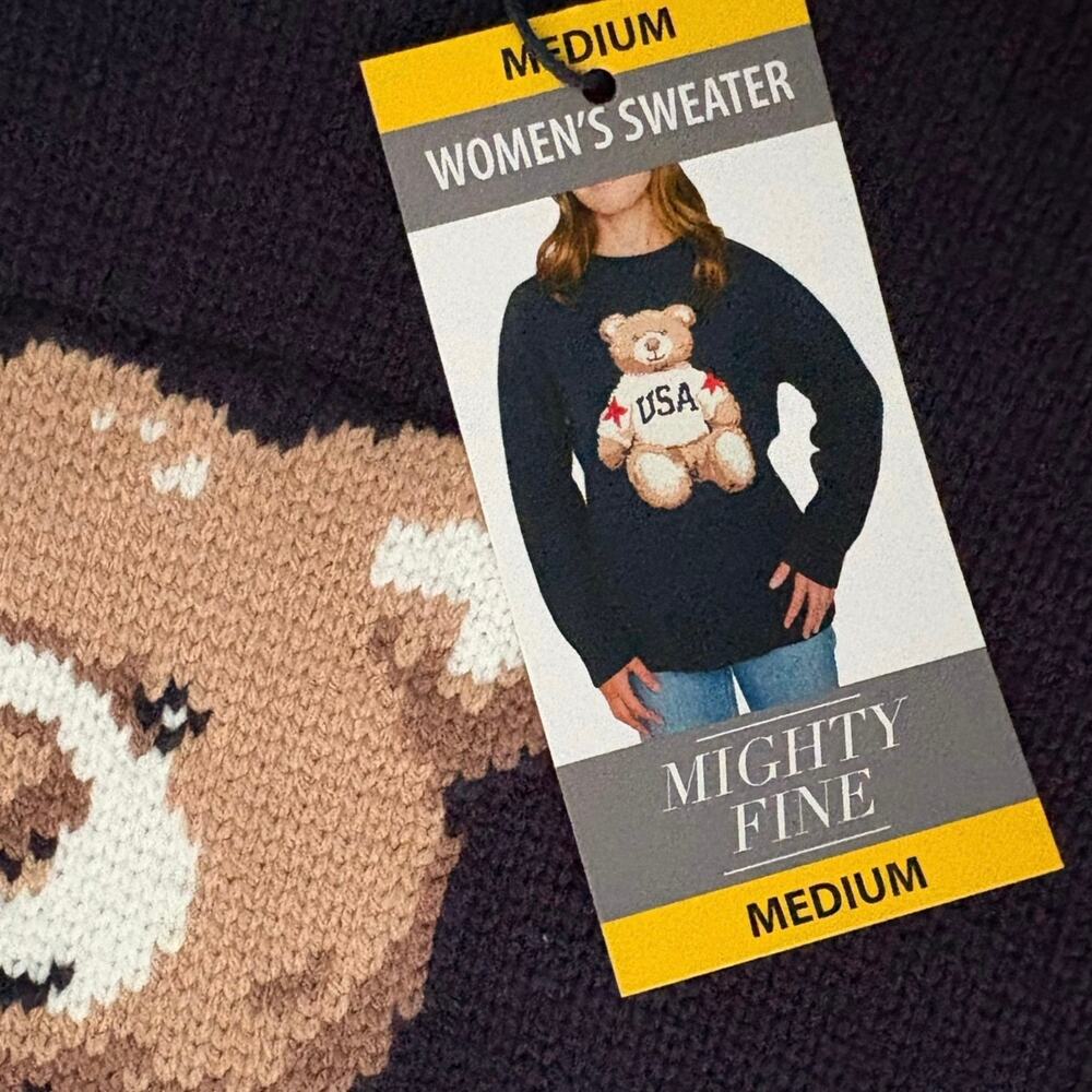 Mighty Fine Navy Blue USA Bear Sweater Women’s M Patriotic 250th July 4th NWT - Picture 6 of 7